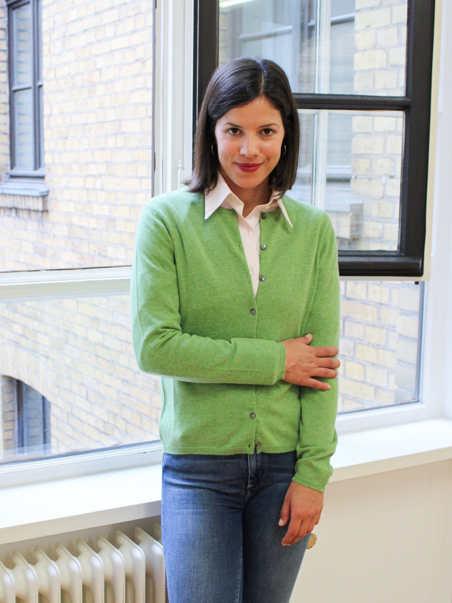 Cardigan: Cashmere cardigan with a round neckline. our highlights | John Crocket – Fine British Clothing