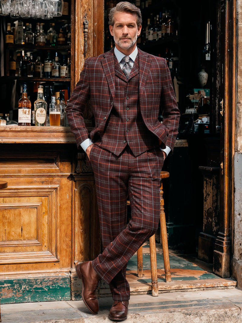 Costume trois pièces en tweed en richberry, carreaux, Lovat Tweed