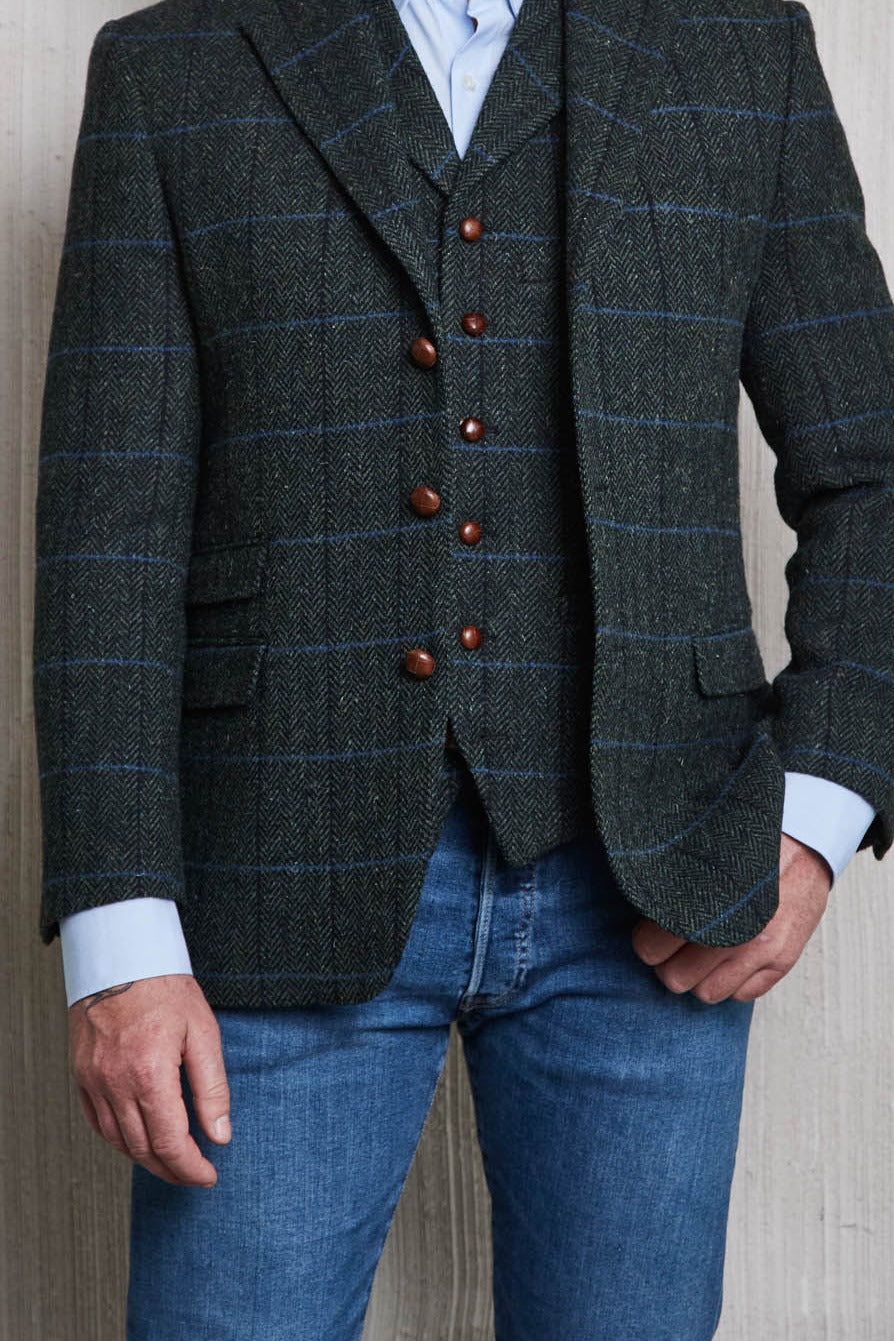 Veste en tweed vert foncé 3 boutons Classic Cut en Lovat Tweed — John Crocket