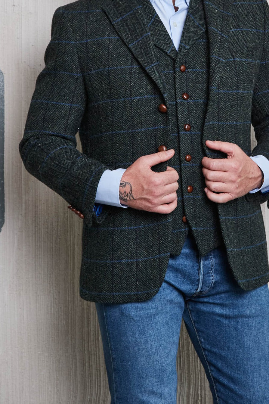 Veste en tweed vert foncé 3 boutons Classic Cut en Lovat Tweed — John Crocket