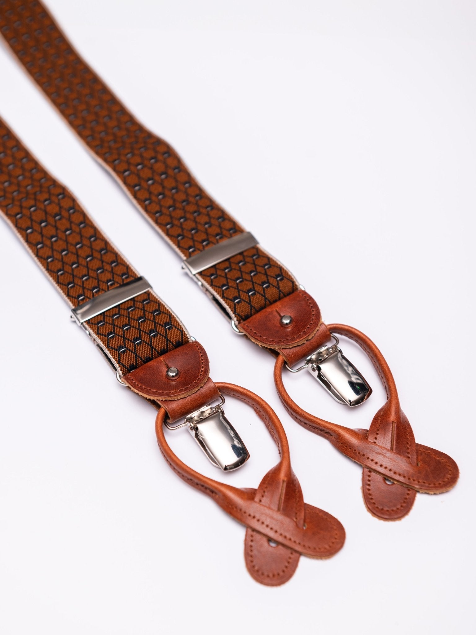 Suspenders, diamonds brown/blue