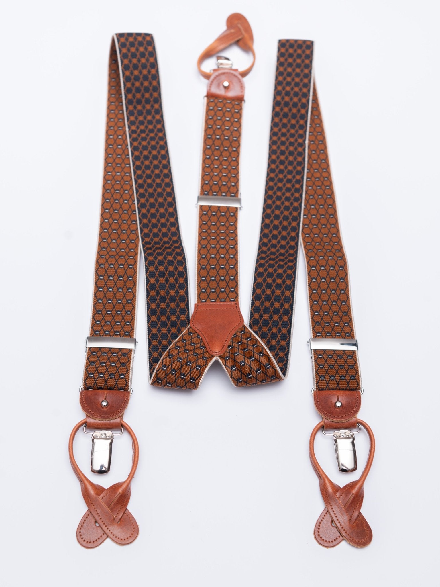 Suspenders, diamonds brown/blue