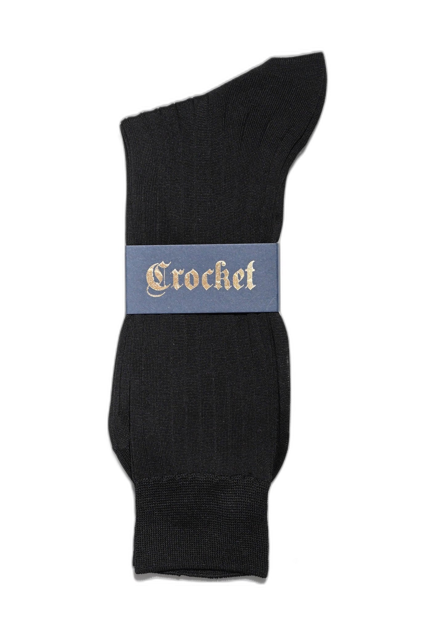 Rippstrick Socken Fil d'Écosse schwarz Paar mit Crocket-Bündchen — John Crocket