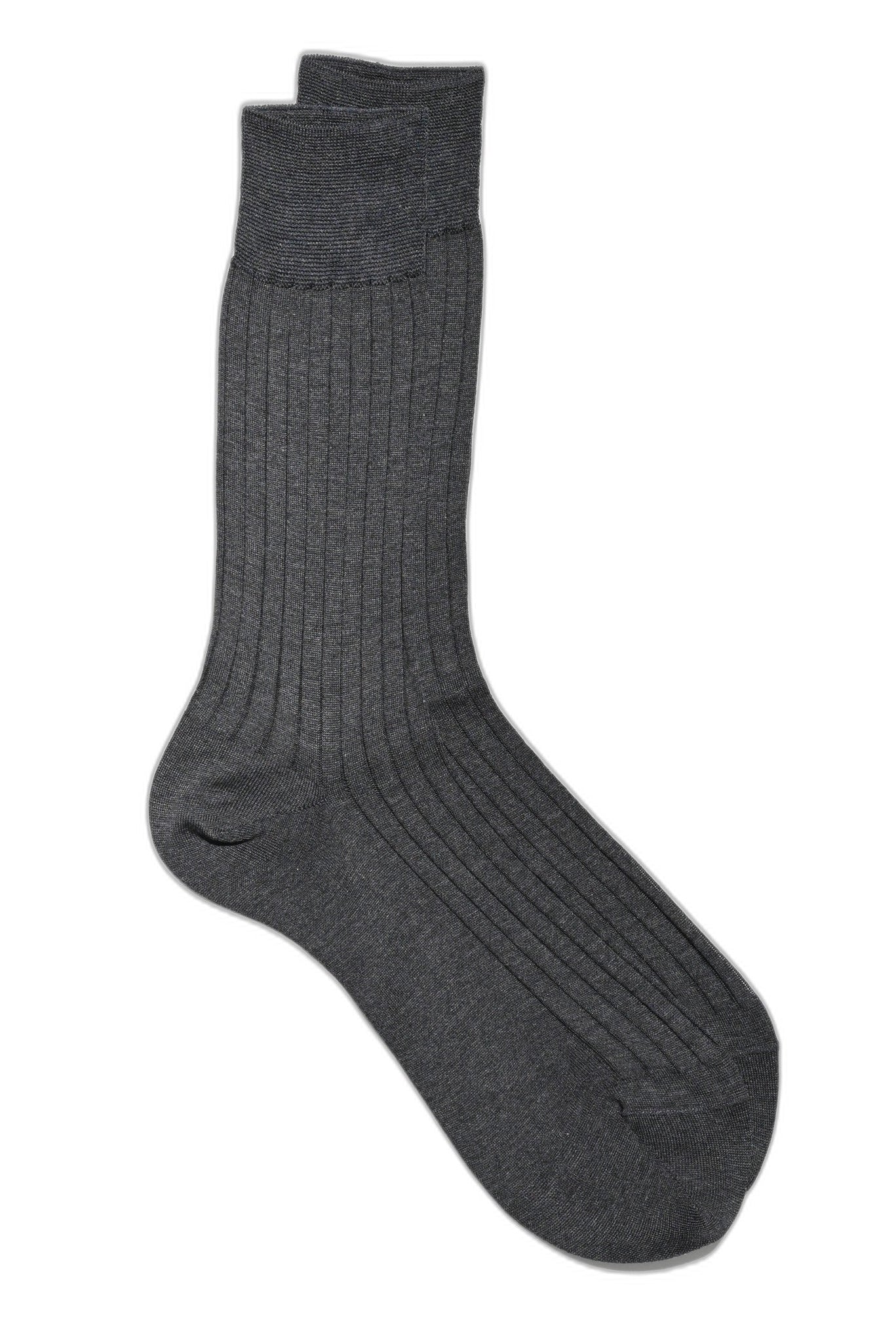 Rippstrick Socken Fil d'Écosse anthrazit aufgeklappt Frontalansicht — John Crocket