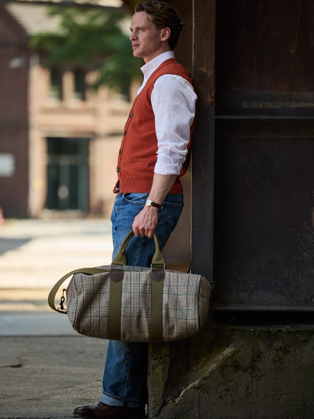 Weekender mit Prince-of-Wales-Karo aus Lovat Tweed – Beige