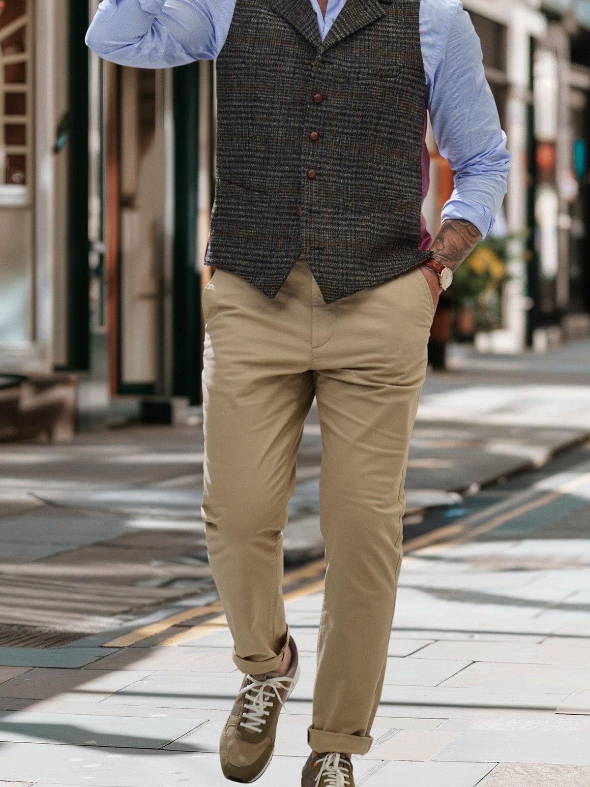 Grey-green Glen check tweed waistcoat in Harris Tweed – John Crocket