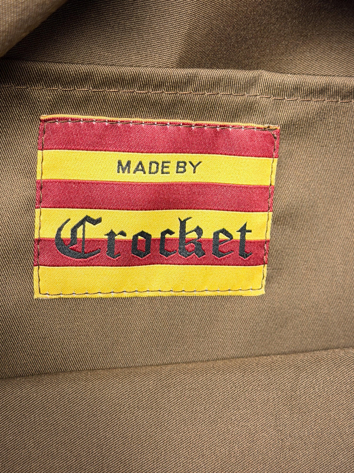 Lovat Tweed weekender, detail of the inside label reading “Made by Crocket” – John Crocket