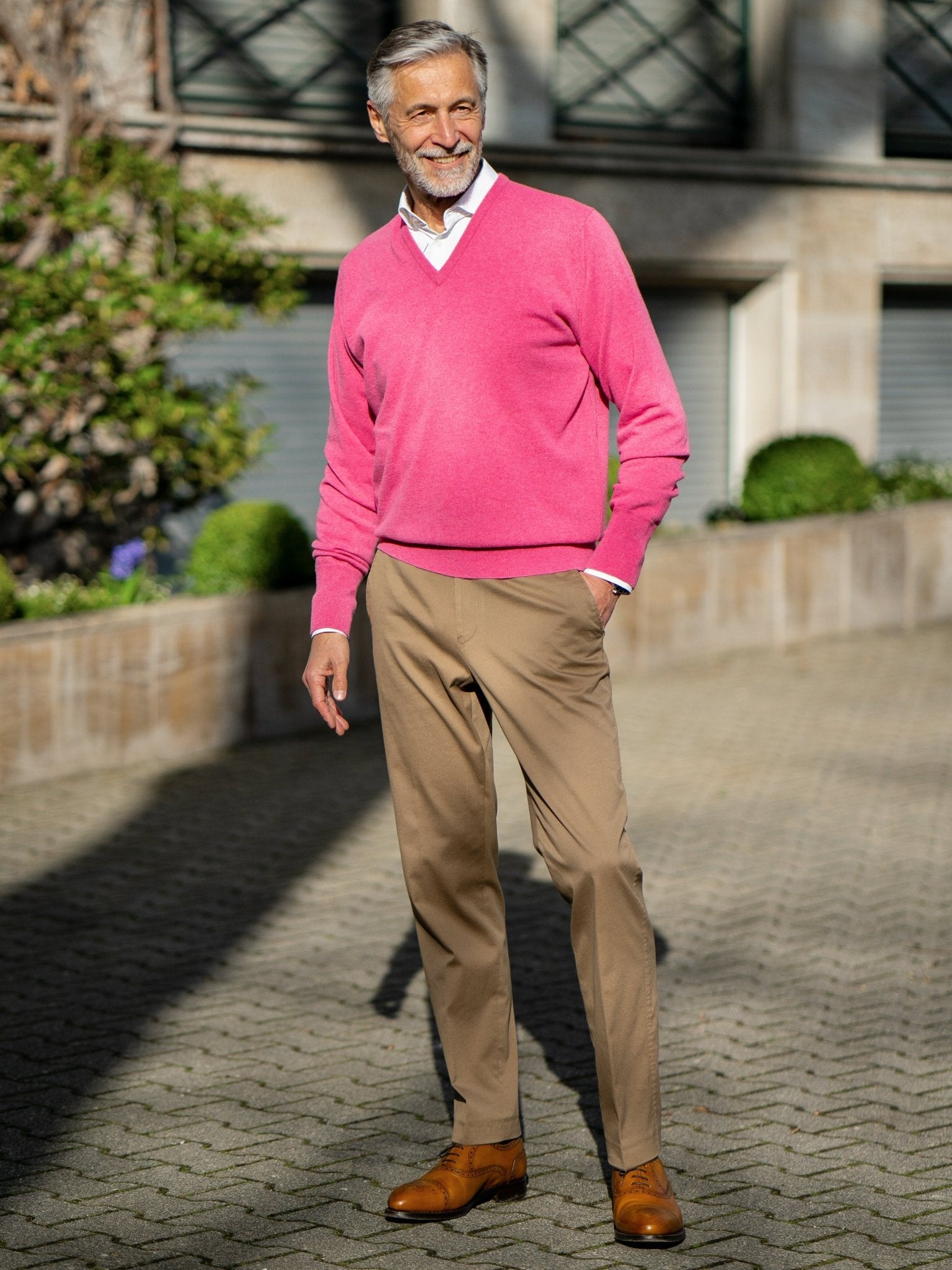 Slimline cotton trousers with stretch khaki