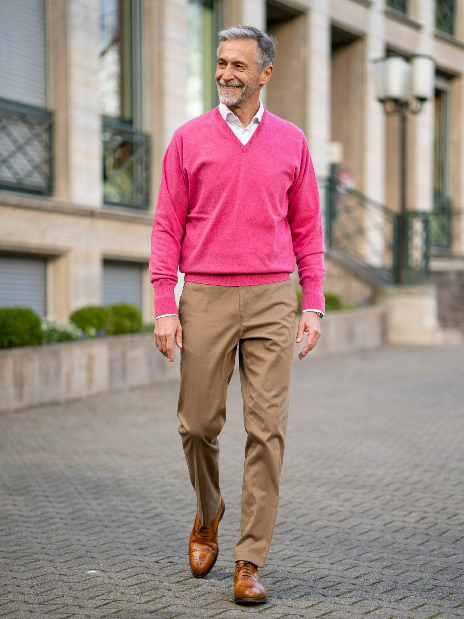 Slimline cotton trousers with stretch khaki