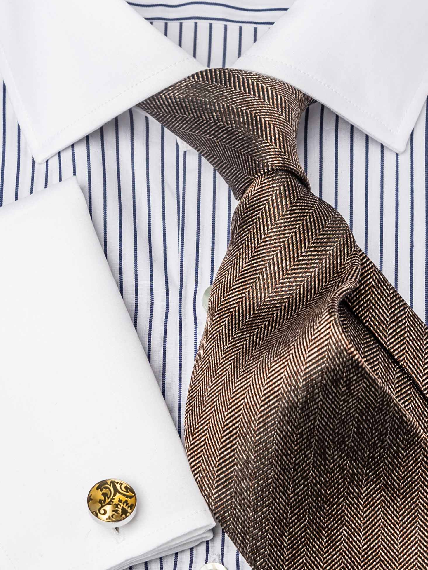 tie in herringbone brown