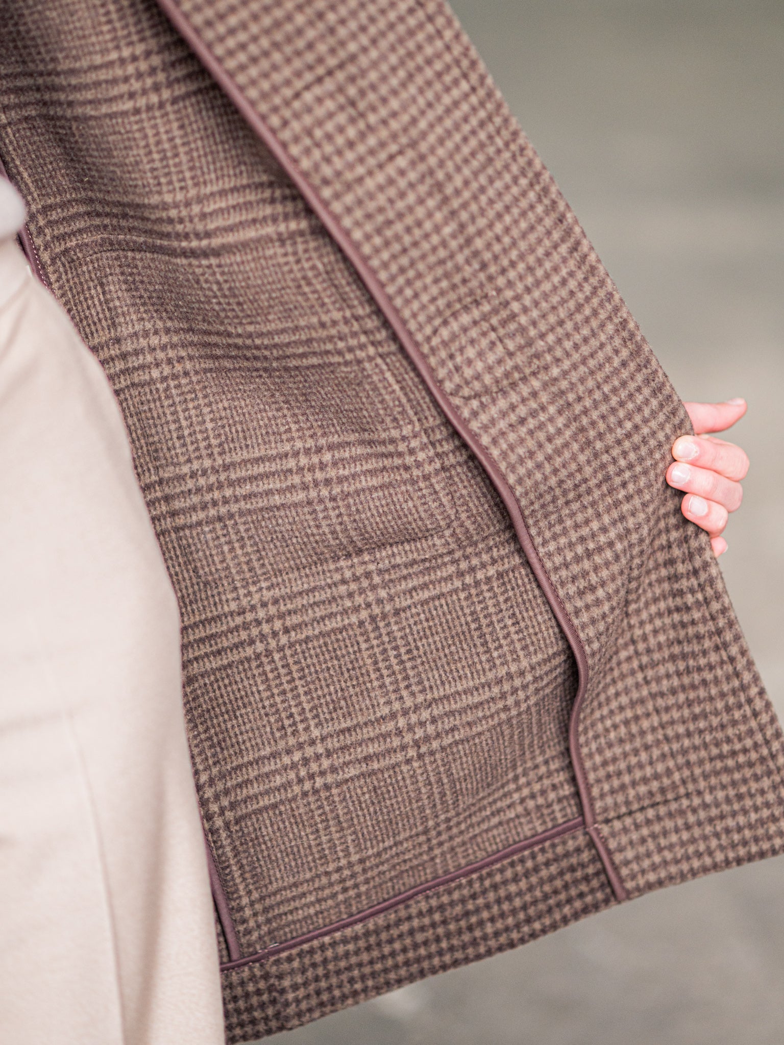 Ladies dufflecoat in brown checked