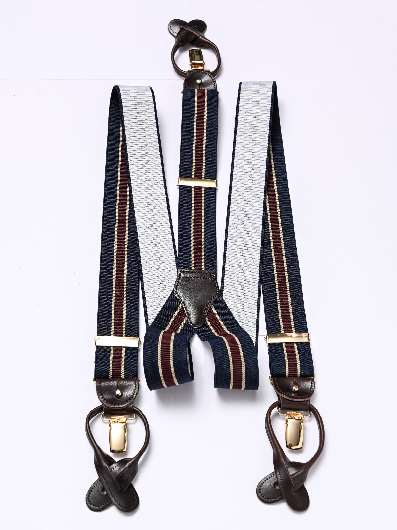 Suspenders navy/bordeaux/beige stripes