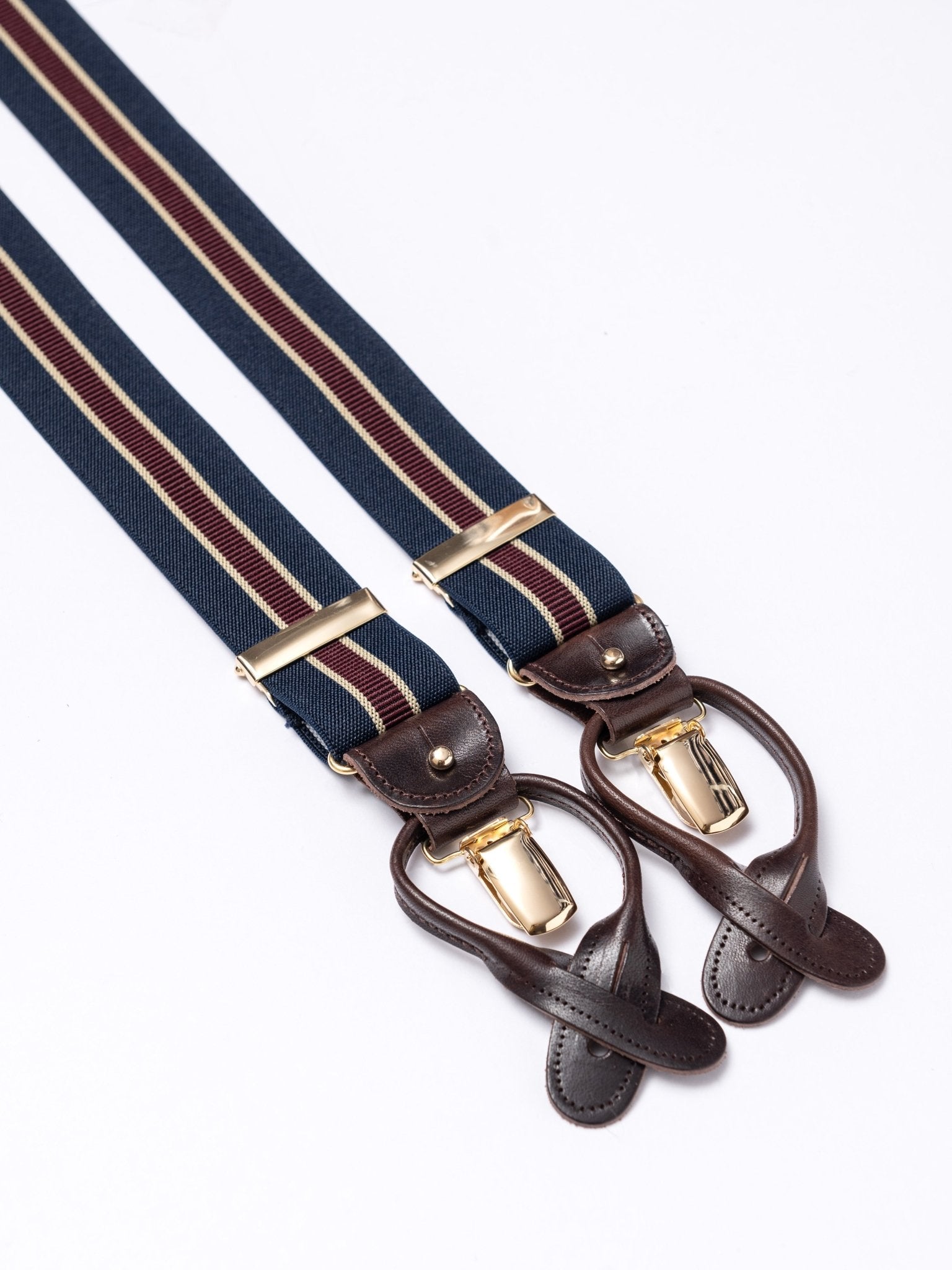 Suspenders navy/bordeaux/beige stripes