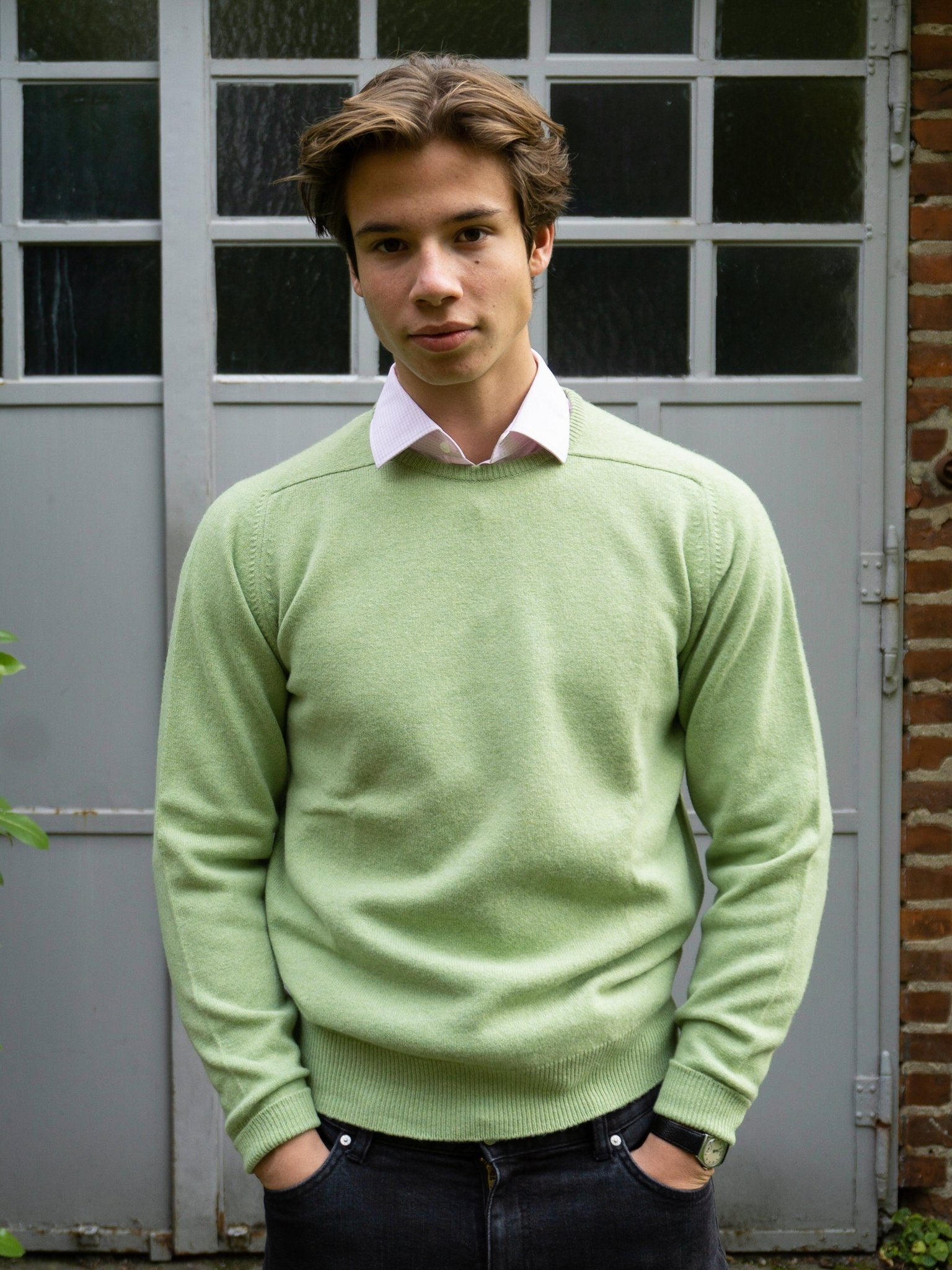 Lambswool sweater with a round neckline in modern colors (size 40-42)