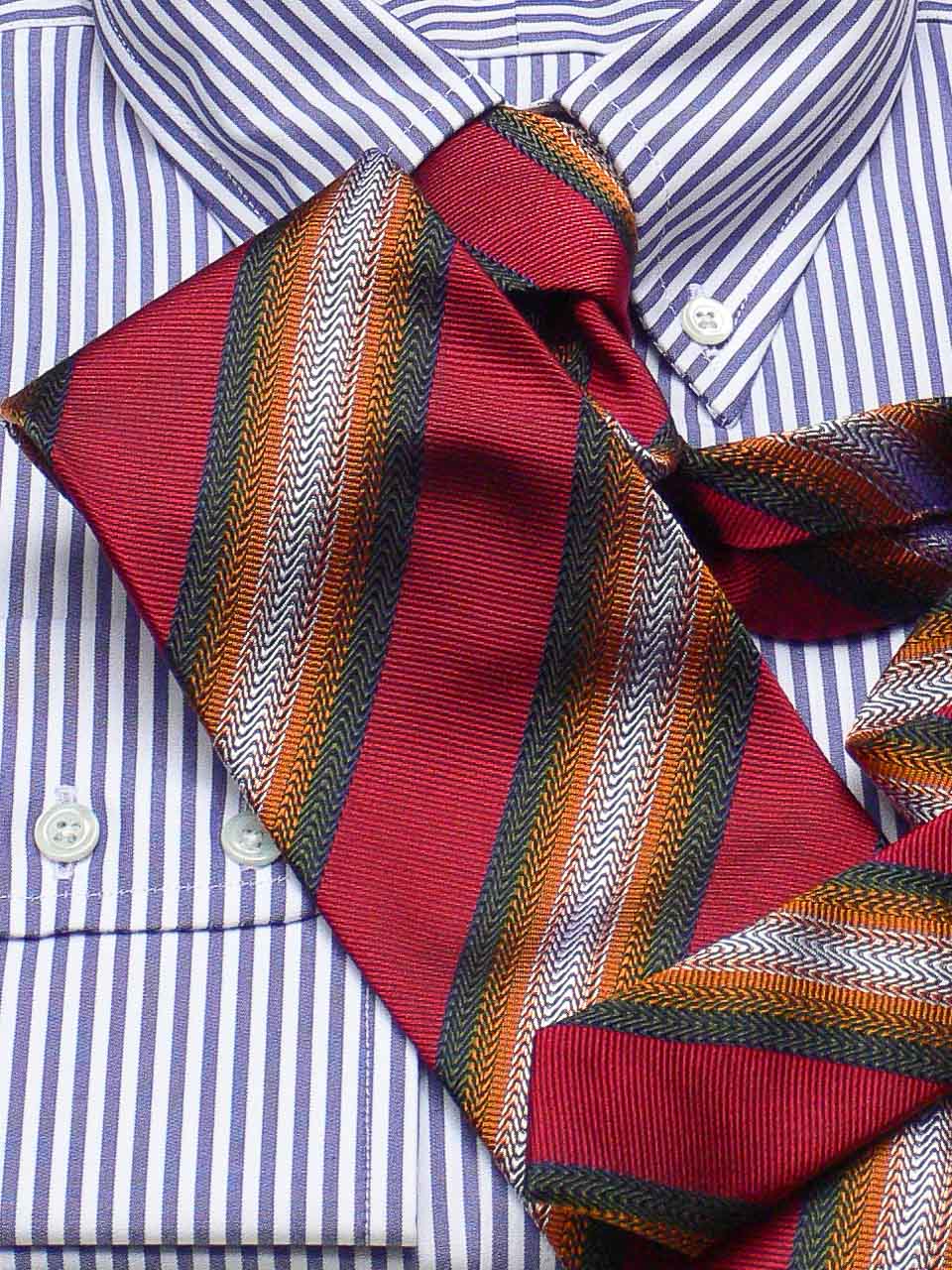 Hemd: Hemd mit Classic Button Down Kragen in blau gestreift | John Crocket – Fine British Clothing