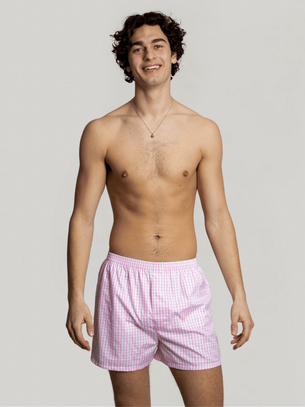 Boxershorts Pink Gingham Frontalansicht — John Crocket