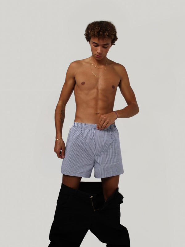 Boxershorts Navy Gingham Frontalansicht — John Crocket
