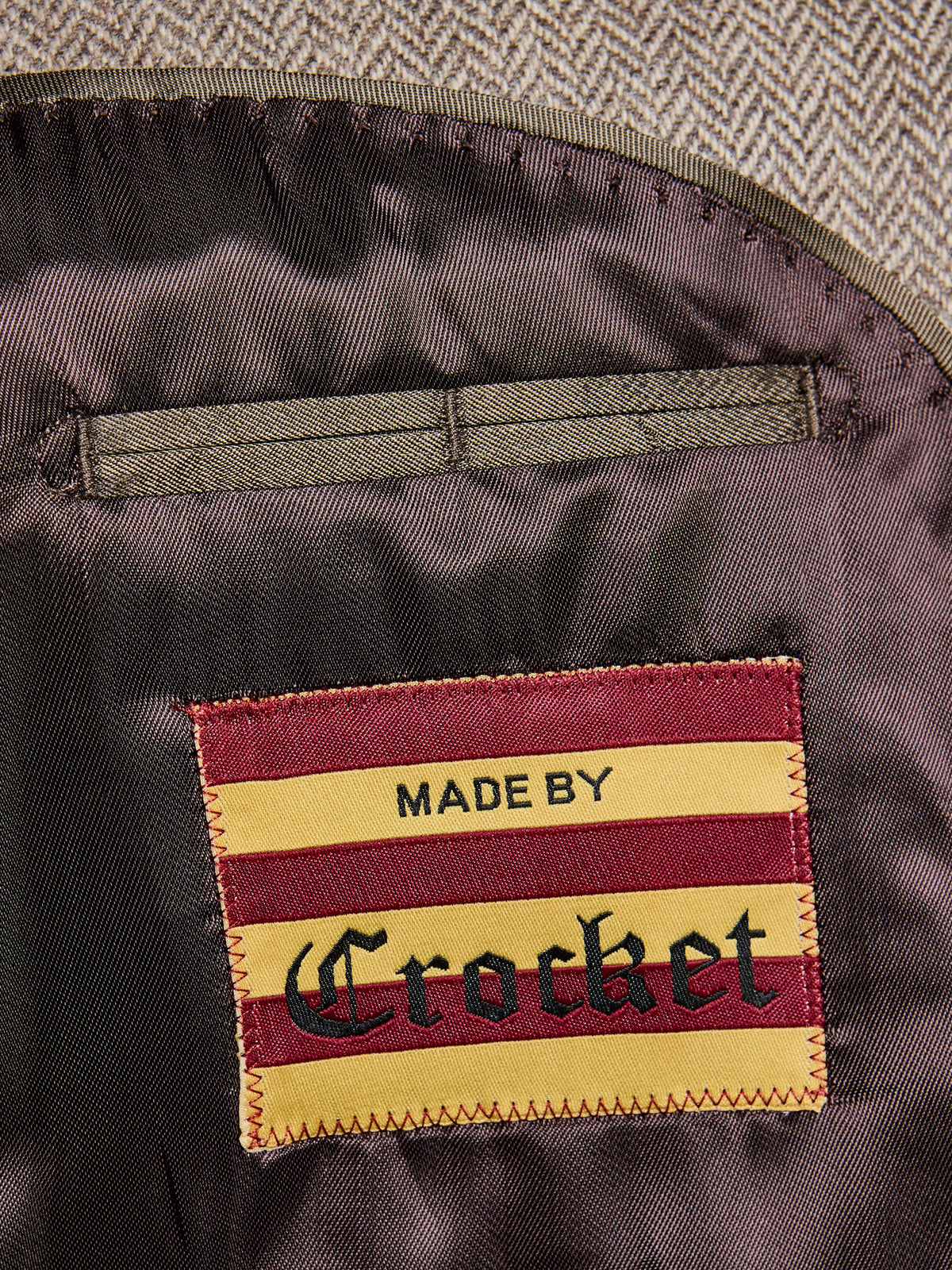 Tweed-Anzug Fischgrät Moon Tweed Oatmeal Innenfutter mit Crocket-Etikett — John Crocket