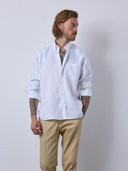 Leinenhemd mit Classic Button Down Kragen in  weiß