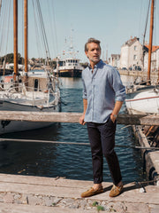 Slimline cotton trousers with stretch navy