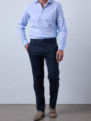 Slimline cotton trousers with stretch navy