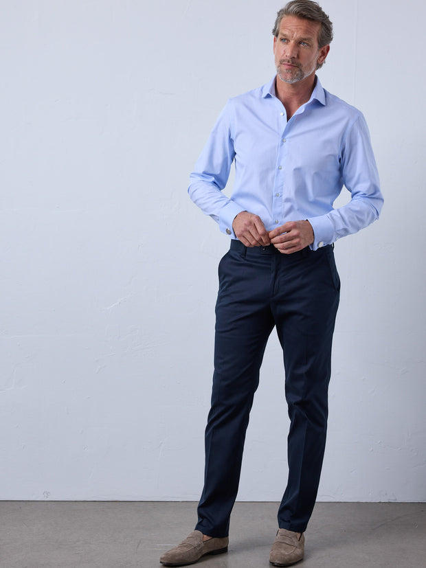 Slimline cotton trousers with stretch navy