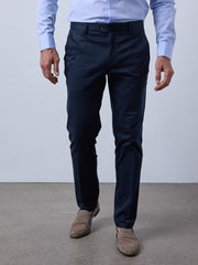 Slimline cotton trousers with stretch navy
