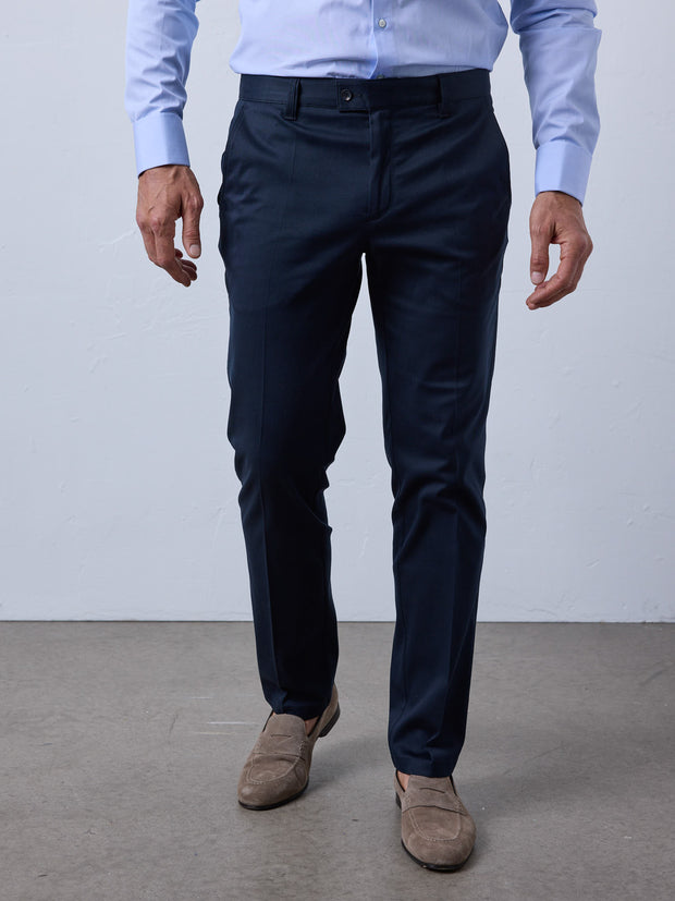 Slimline cotton trousers with stretch navy
