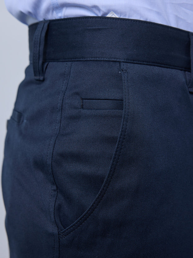 Slimline cotton trousers with stretch navy