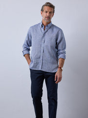 Leinenhemd mit Classic Button Down Kragen in blau