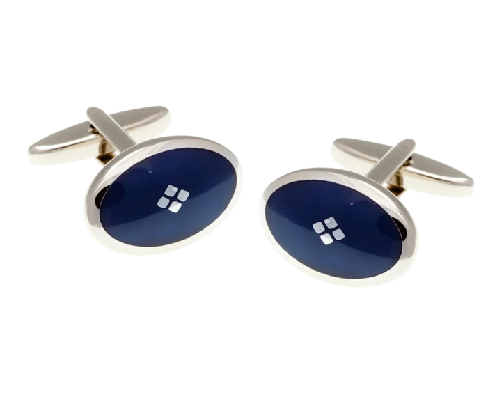 Manchetknopen: Oval Rhombus Silver/Blue Emaille