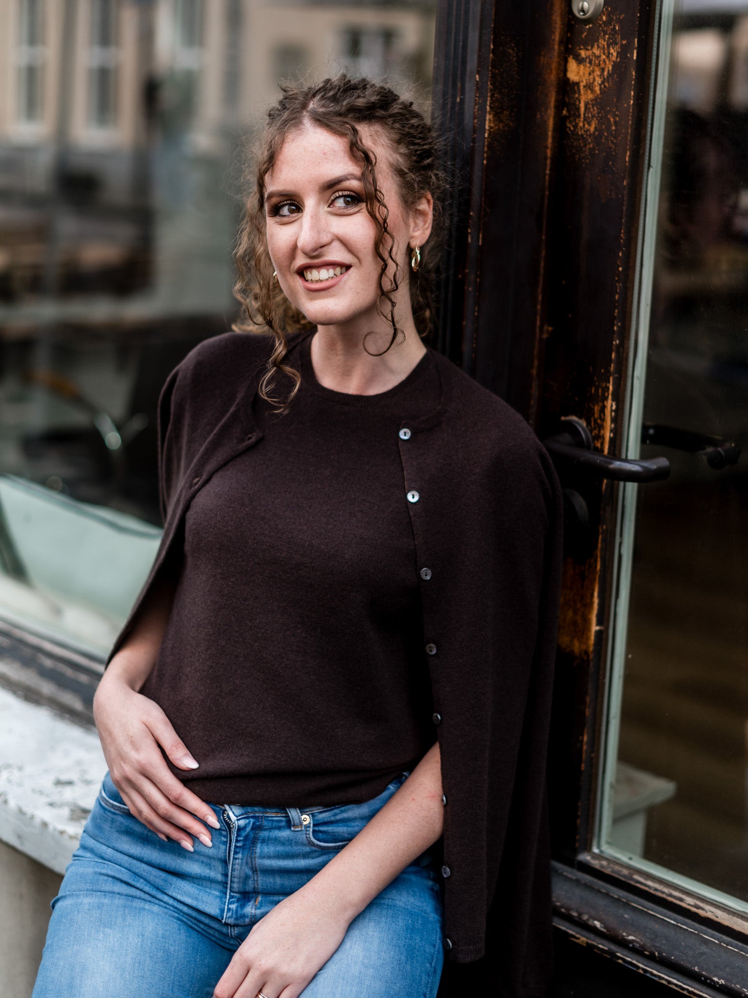 Cashmere Strickjacke mit Rundausschnitt