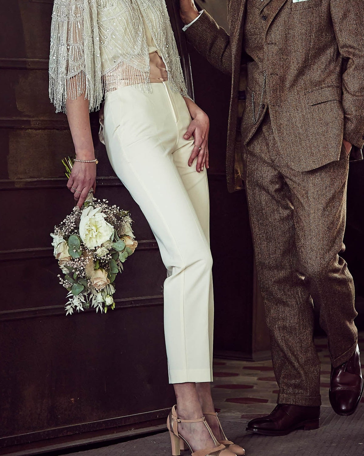 Three-piece tweed suit in brown, herringbone, Moon Tweed