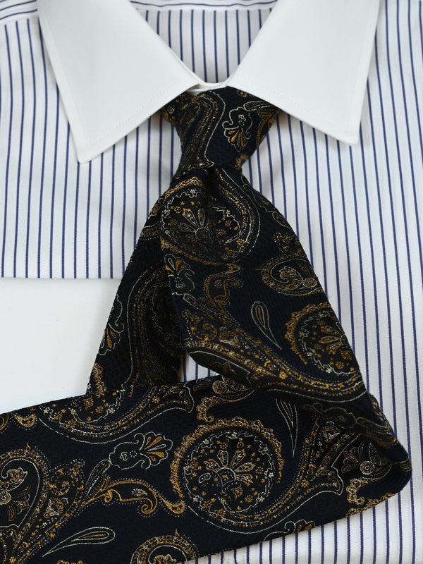 Seidenkrawatte Paisley in navy/gold, Detailansicht