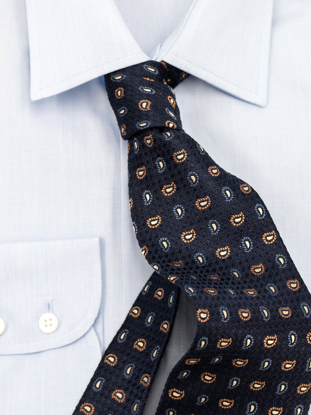 Tie with stripes in blue / orange