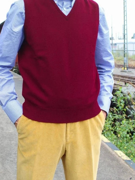 Lambswool spencer bordeaux vooraanzicht — John Crocket