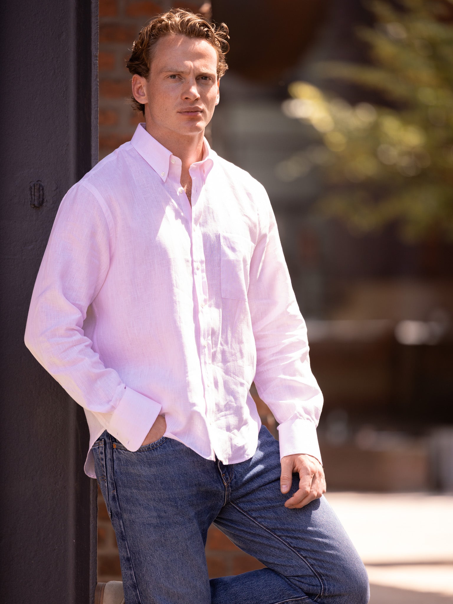 Leinenhemd Button-Down Kragen Rosa