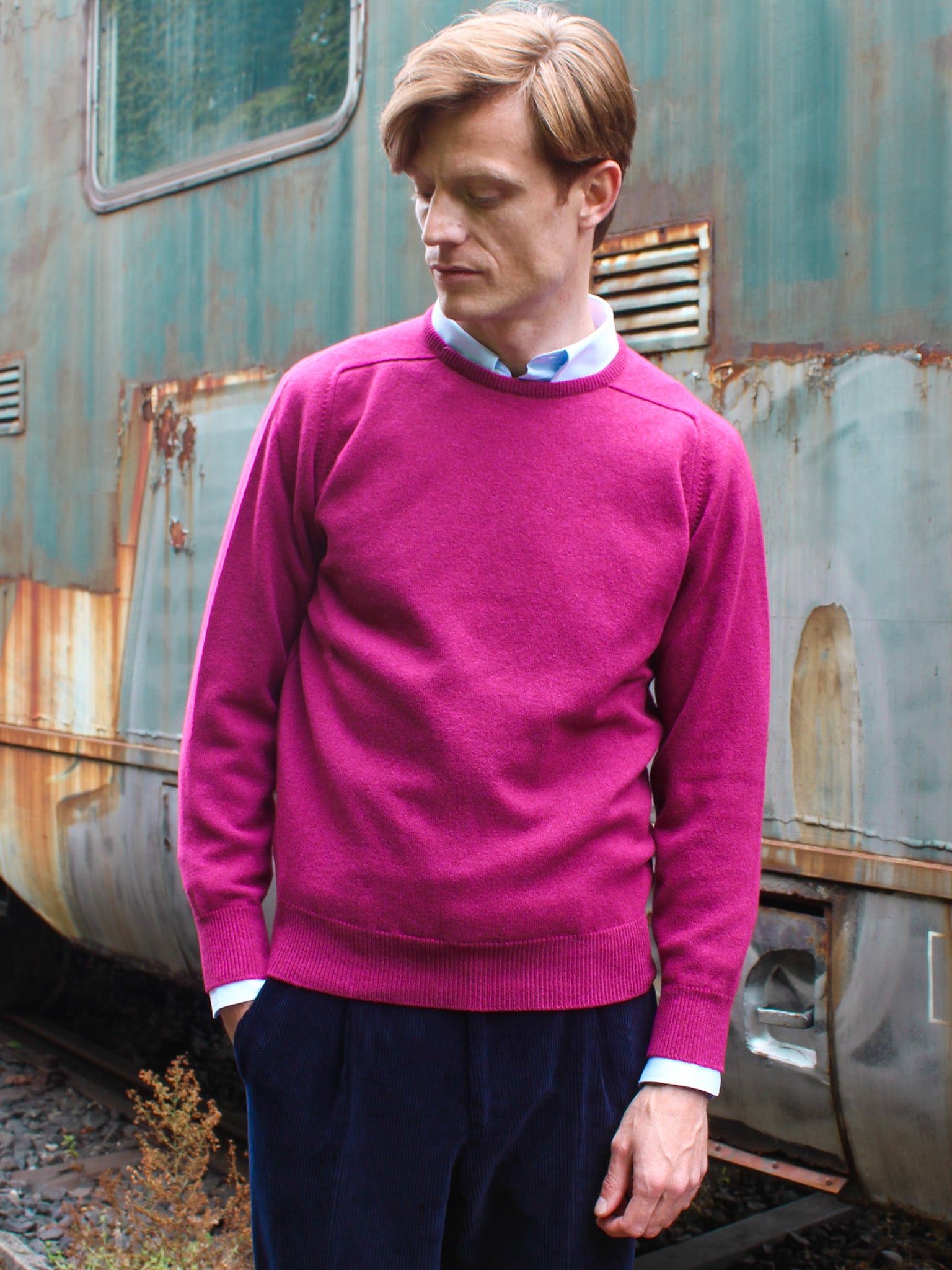 Lambswool sweater with a round neckline in modern colors (size 40-42)