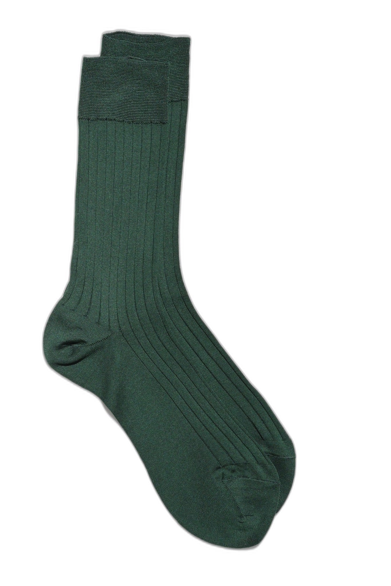 Rippstrick Socken Fil d'Écosse flaschengrün aufgeklappt Frontalansicht — John Crocket