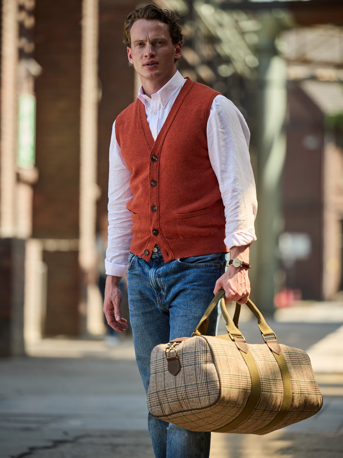 Weekender mit Prince-of-Wales-Karo aus Lovat Tweed – Beige
