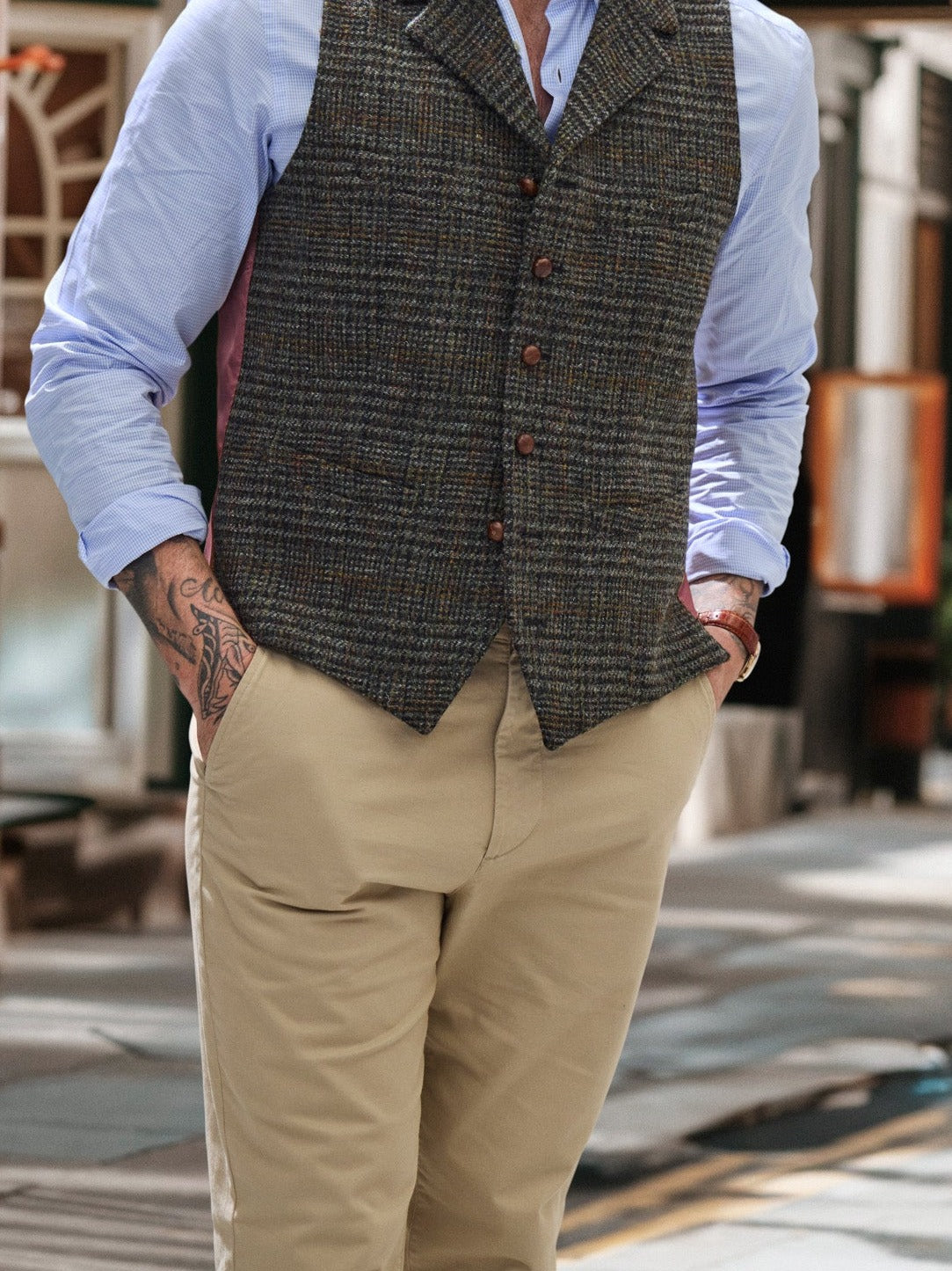 Grey-green Glen check tweed waistcoat in Harris Tweed – John Crocket