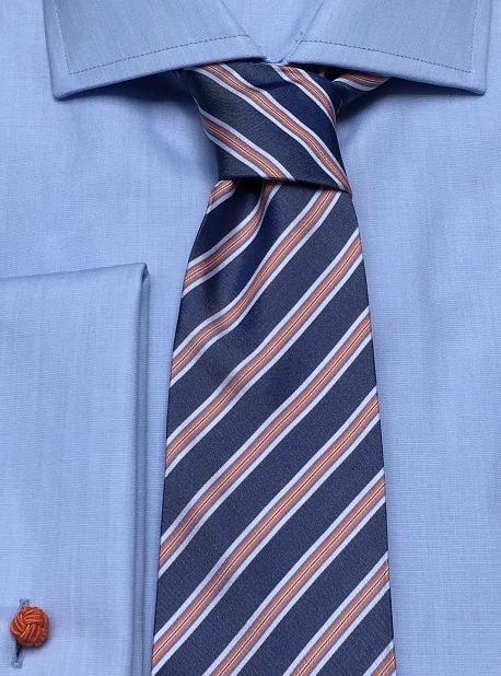 Krawatte: Krawatte mit Streifen in blau/orange | John Crocket – Fine British Clothing