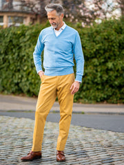 Slimline cotton trousers with stretch brown/yellow