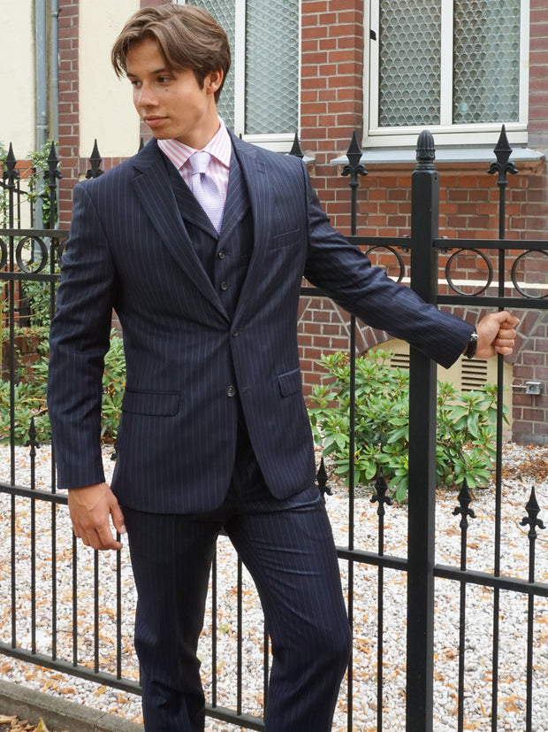 Slimline suit trousers in dark blue with pinstripes