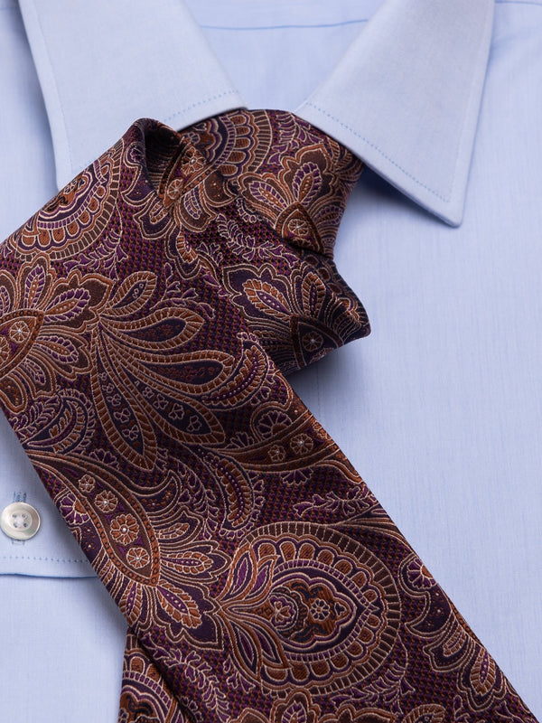 Silk tie paisley in violet/brown, detail view