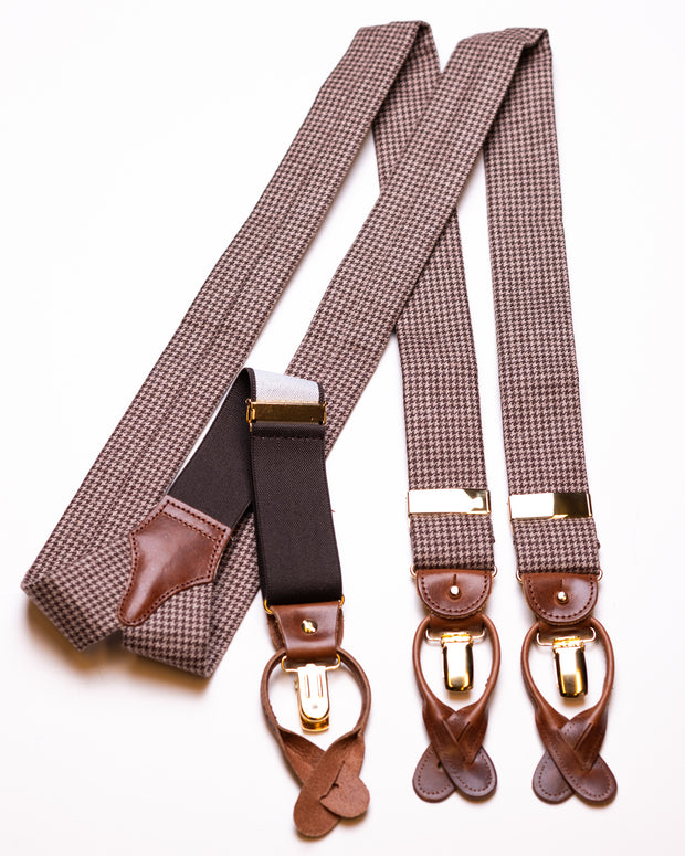 Braces with tweed, brown houndstooth