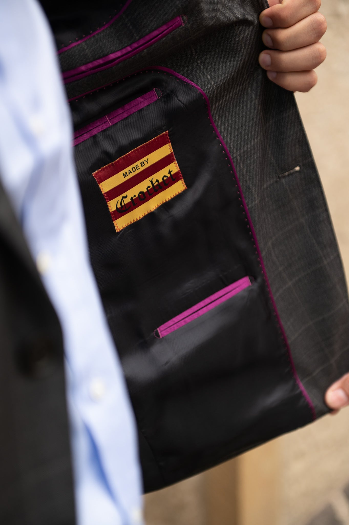 Jacket in 3-button in grey with light grey cheque