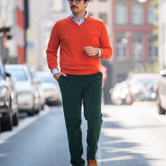 Corduroy trousers Brisbane Moss, fine wale, Colour: Bottle