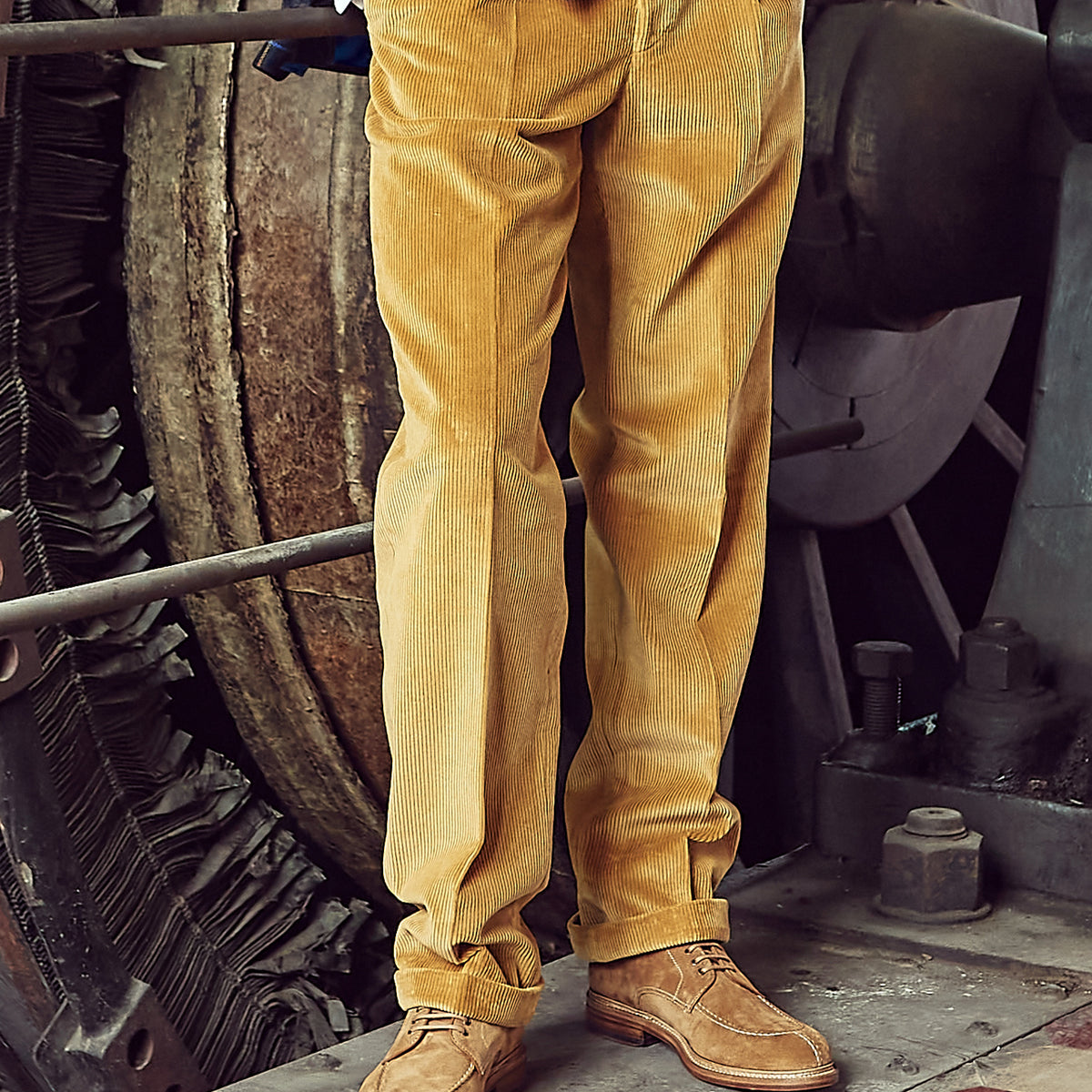 Corduroy trousers by Brisbane Moss in corn | Fine British Clothing