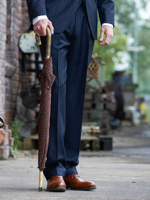 Classic trousers in dark blue with pinstripes